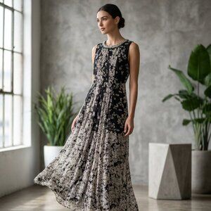 A Pea in the Pod Black and White Floral Midi Dress